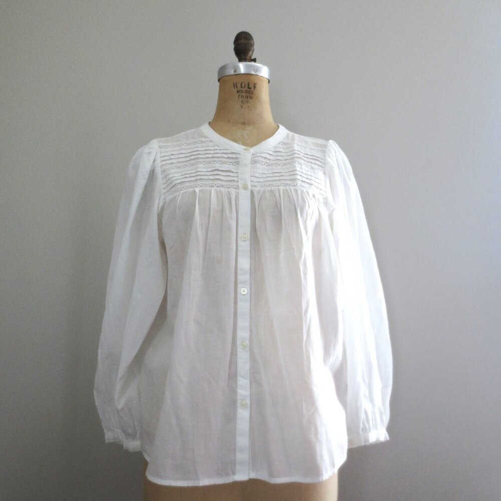 Gap White Button Front Long Sleeve Lace Cottage Core Cotton Top